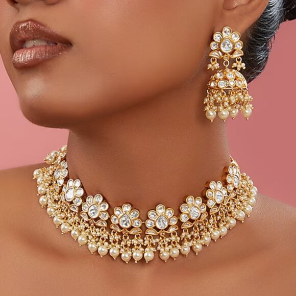 Seema Gujral White Applique Embroidered Lehenga Set + Jewelry - Picture 3 of 3